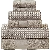 Modern Threads 6-Piece 100% Combed Cotton Yarn Dyed Cobblestone Jacquard Towel Set Flax