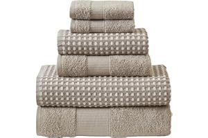 Modern Threads 6-Piece 100% Combed Cotton Yarn Dyed Cobblestone Jacquard Towel Set Flax