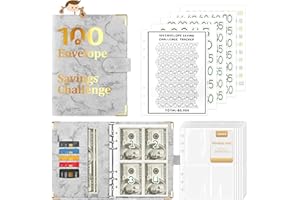 IQIHOO 100 Envelopes Challenge Binder, 100 Envelopes Money Saving Challenge, Envelope Savings Challenge Book, Savings Challenges Book with Envelopes & Challenge Tracker to Save $5,050, Marble Grey