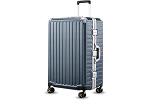 LUGGEX Zipperless Luggage with Spinner Wheels, Polycarbonate Aluminum Hard Shell Suitcase, Checked Large 28 Inch, Blue