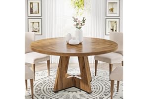 Tribesigns 47 inch Round Dining Table Wood Kitchen Table for Dining Room, 47" Dinner Room Tables for 4-6, Farmhouse Accent Furniture with Wooden Tabletop and Cross Base, Burlywood