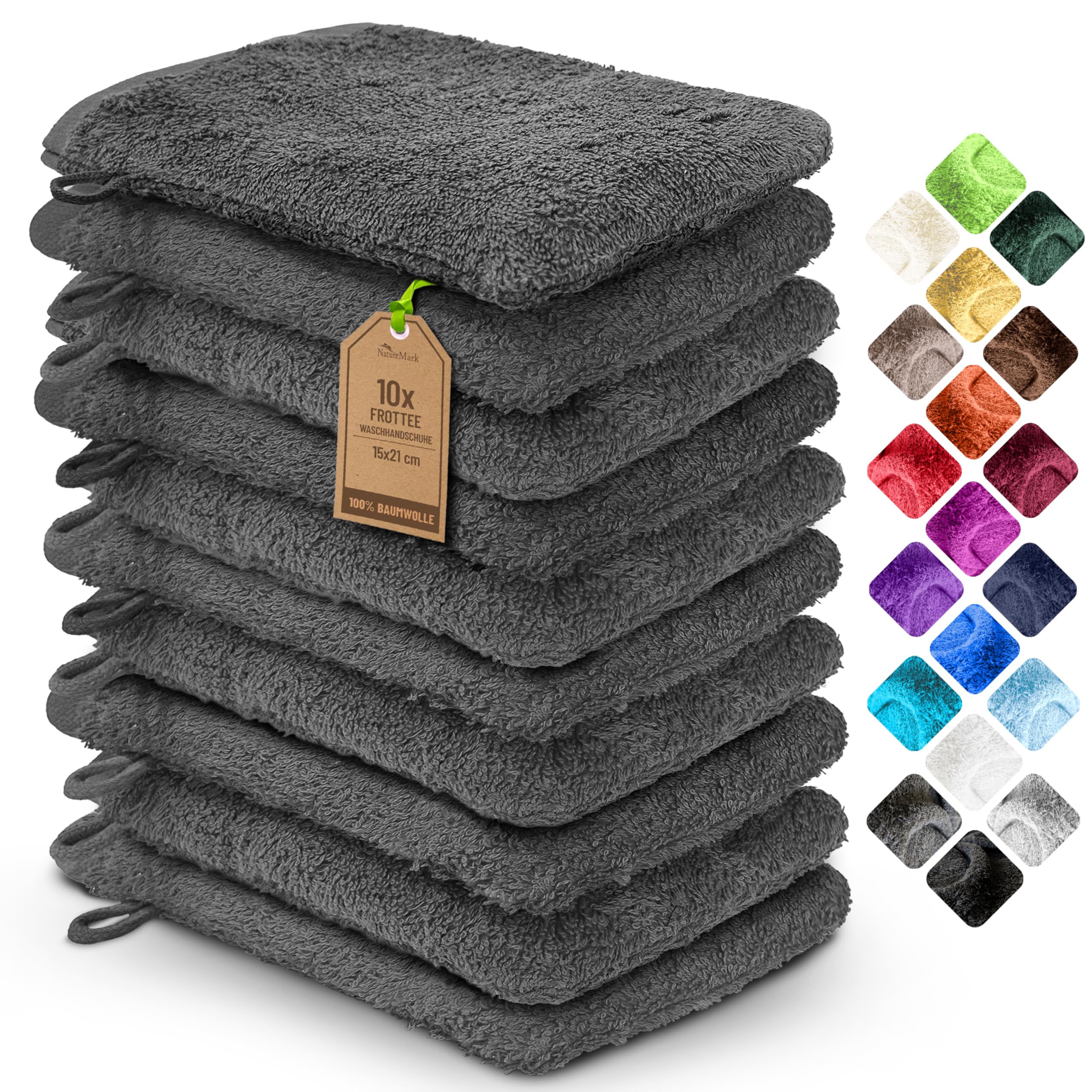 NatureMark 10 Bath Gloves, 15 x 21 cm, 100% Cotton, Anthracite Gray