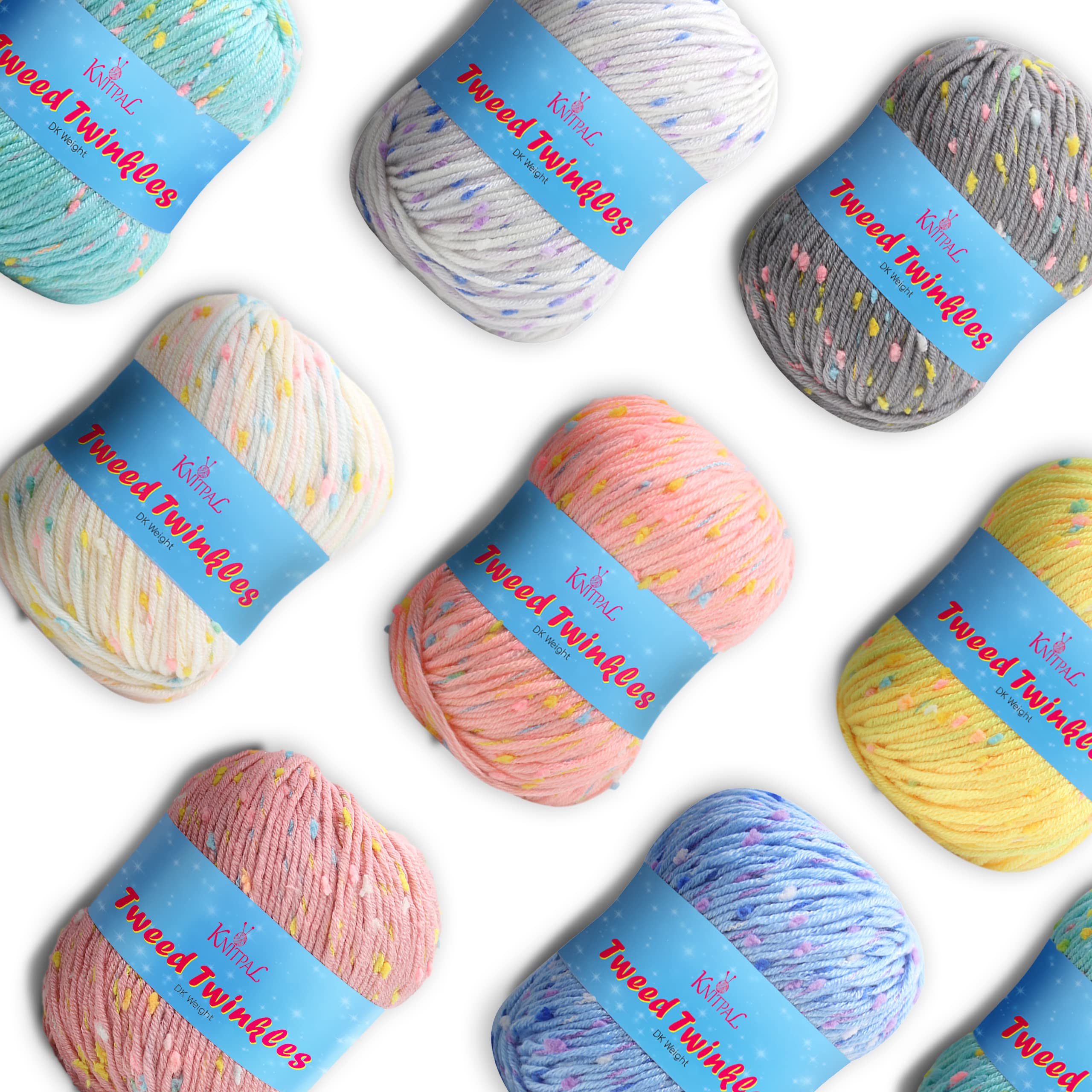 Tweed Twinkles Super Soft Textured Knitting Crochet Yarn, 8 Balls (632 metres/400 Grams), DK Light Worsted #3 (Pastel Pack) — image 1