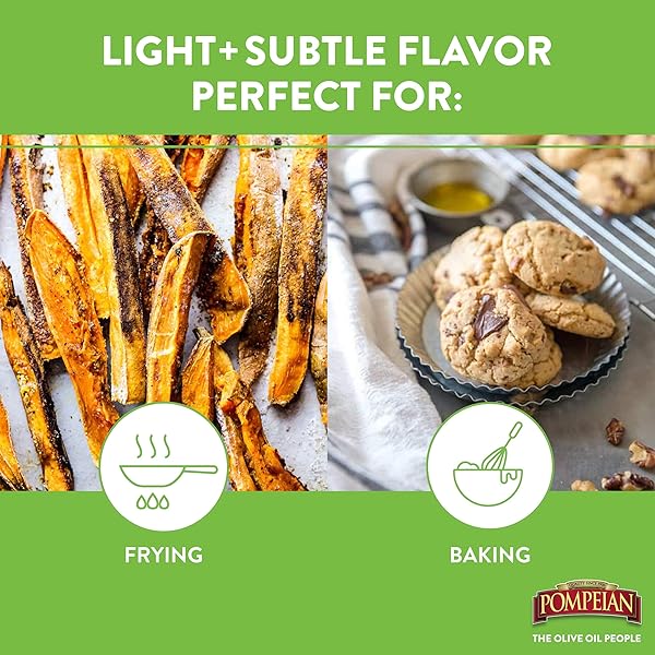 POMPEIAN LIGHT TASTE OLIVE OIL, HIGH HEAT COOKING, BAKING & SAUTEING, HIGH SMOKE POINT, 48 FL OZ