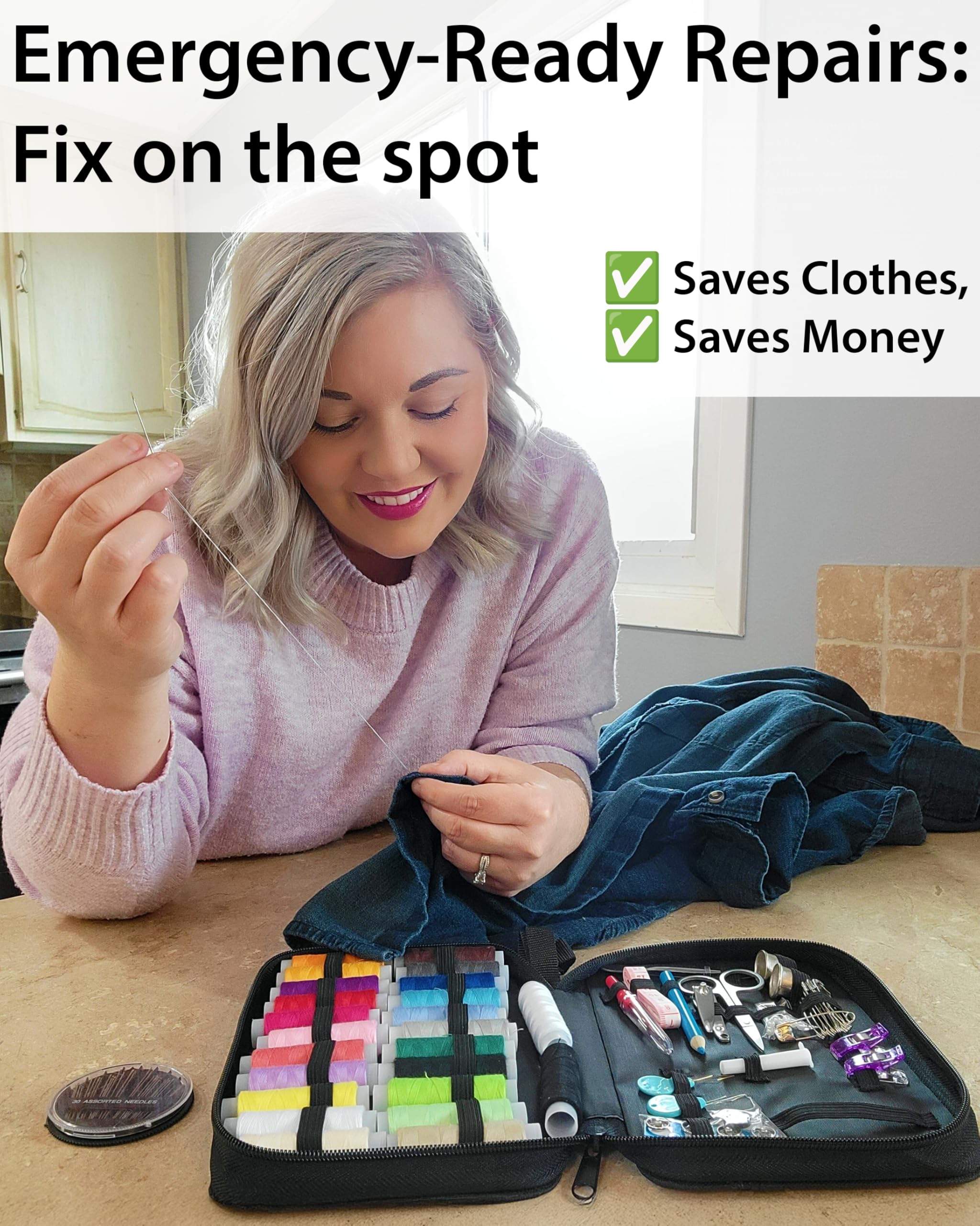 Vellostar Sewing Kit for Adults & Beginners - A Portable Hand Needle and Thread Kit with Essential Sewing Supplies and Accessories for Emergency Clothing Repairs, Travel, and Home Mending