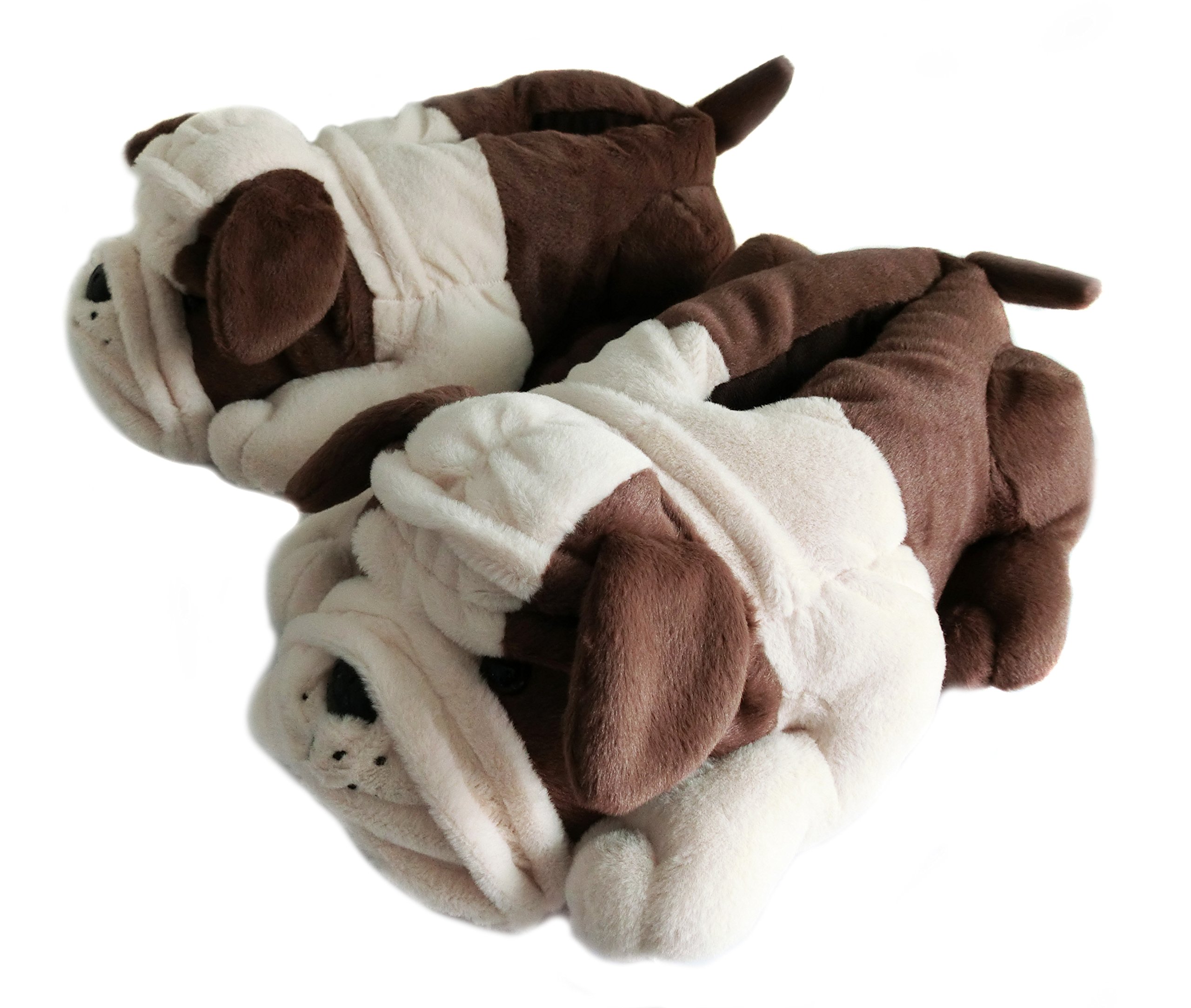 Fuzzy Winter Indoor Animal Dog Slippers for Adult Women Men and Kid, Bulldogs