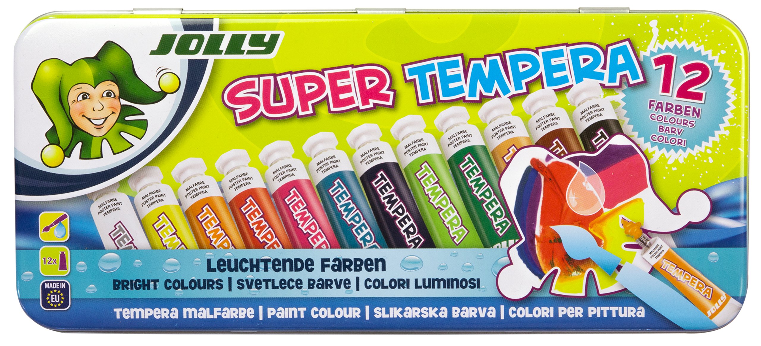 Jolly Tempera Farben 12 Liquid Colours with Water Dilution & Washable Luminous Farben