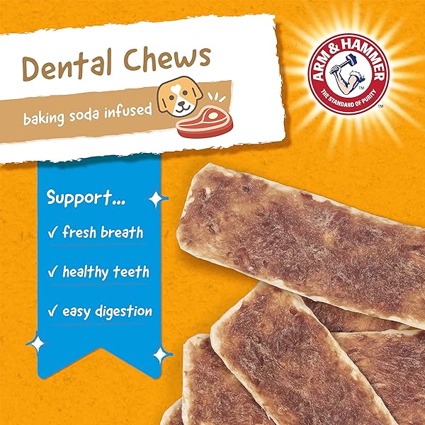 ARM & HAMMER FOR PETS RAWHIDE CHIPS FOR DOGS | REAL DOG RAWHIDE CHEWS WITH BEEF COATING AND ARM AND HAMMER BAKING SODA ENHANCED FORMULA FOR FRESH DOG BREATH (PACK OF 1,8 COUNT TOTAL)