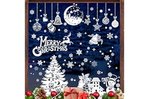 AhfuLife Christmas Window Clings, 202 PCS Reusable Christmas Window Stickers for Glass, 9 Sheets Double Sided Snowflake Xmas Trees Stickers for Xmas Party