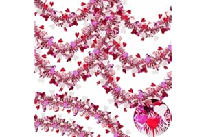 OLIXMLYA 50FT Valentine Heart Tinsel Garland Red Pink Valentines Heart Tinsel Garland Twist Metallic Hanging Garland Valentine's Day Tree Indoor Outdoor Wedding Valentine Decorations