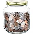 Large Coin Bank Jar with Slotted Gold Lid Holds Over $1,450 in Coins- Used for Piggy Bank and Raffle Ticket Drawing - Glass Money Jar Made in USA - Half Gallon
