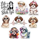 Shih Tzu Dog Sticker 8 Pcs (Large Size) Vinyl Stickers Laptop Waterproof Decal for Car Bumper Water Bottle Window Funny Party Birthday Decorations - Size 4 Inches