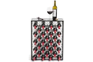 Mango Steam 32 Bottle Wine Rack with Black Glass Top Shelf, Free Standing for Home, Kitchen and Bar