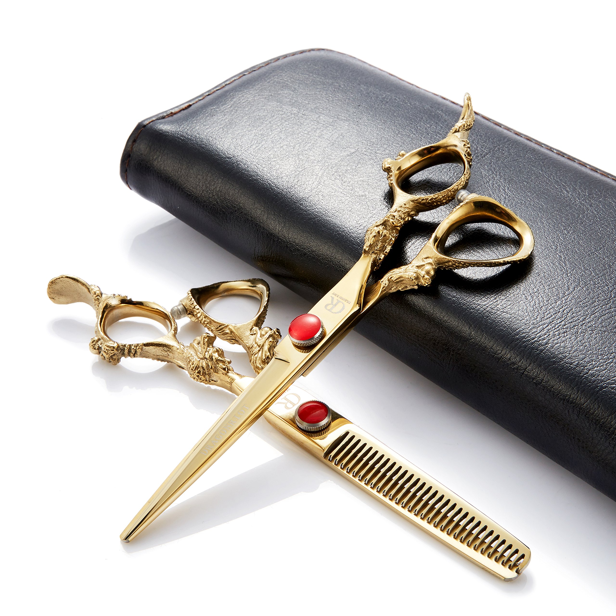 2pcs/Set Professional Edger 6 Inch Barber Hair Cutting Thinning Razor/Scissors/Shears Kit Sharp With Leather Case-Japan 440c Stainless Steel-Home or Hairdresser Use