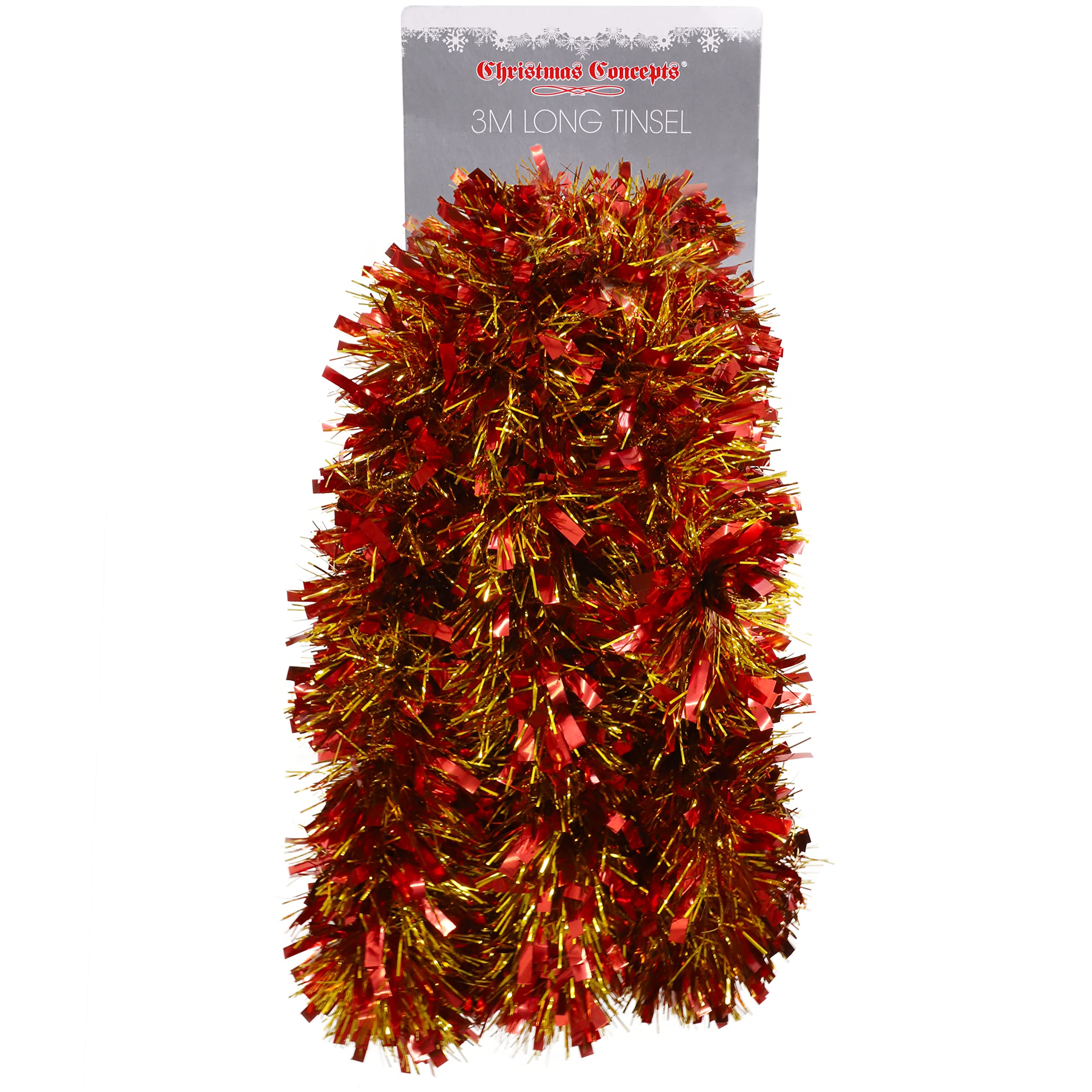 Christmas Concepts® 3m (9.8ft) Chunky/Fine Christmas Tinsel - Christmas Decoration Tinsel (Red & Gold)