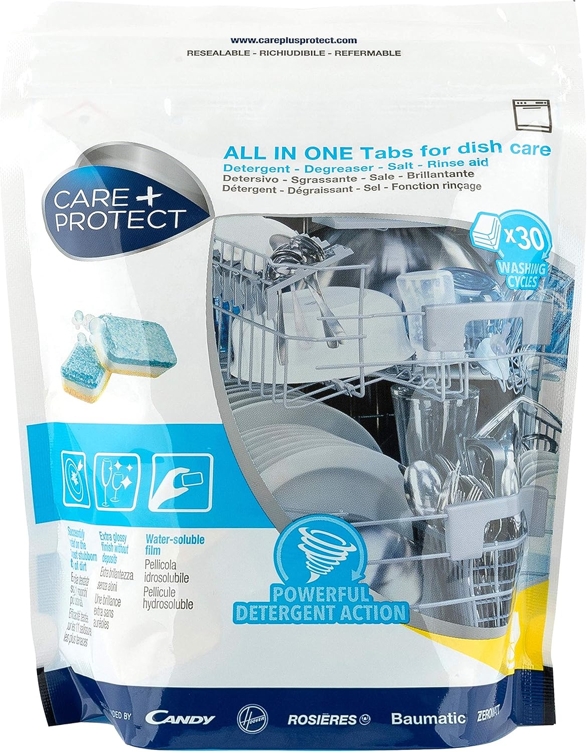 CARE+PROTECT Tabs Dishwasher All in One, Detergent, Degreaser, Rinse
