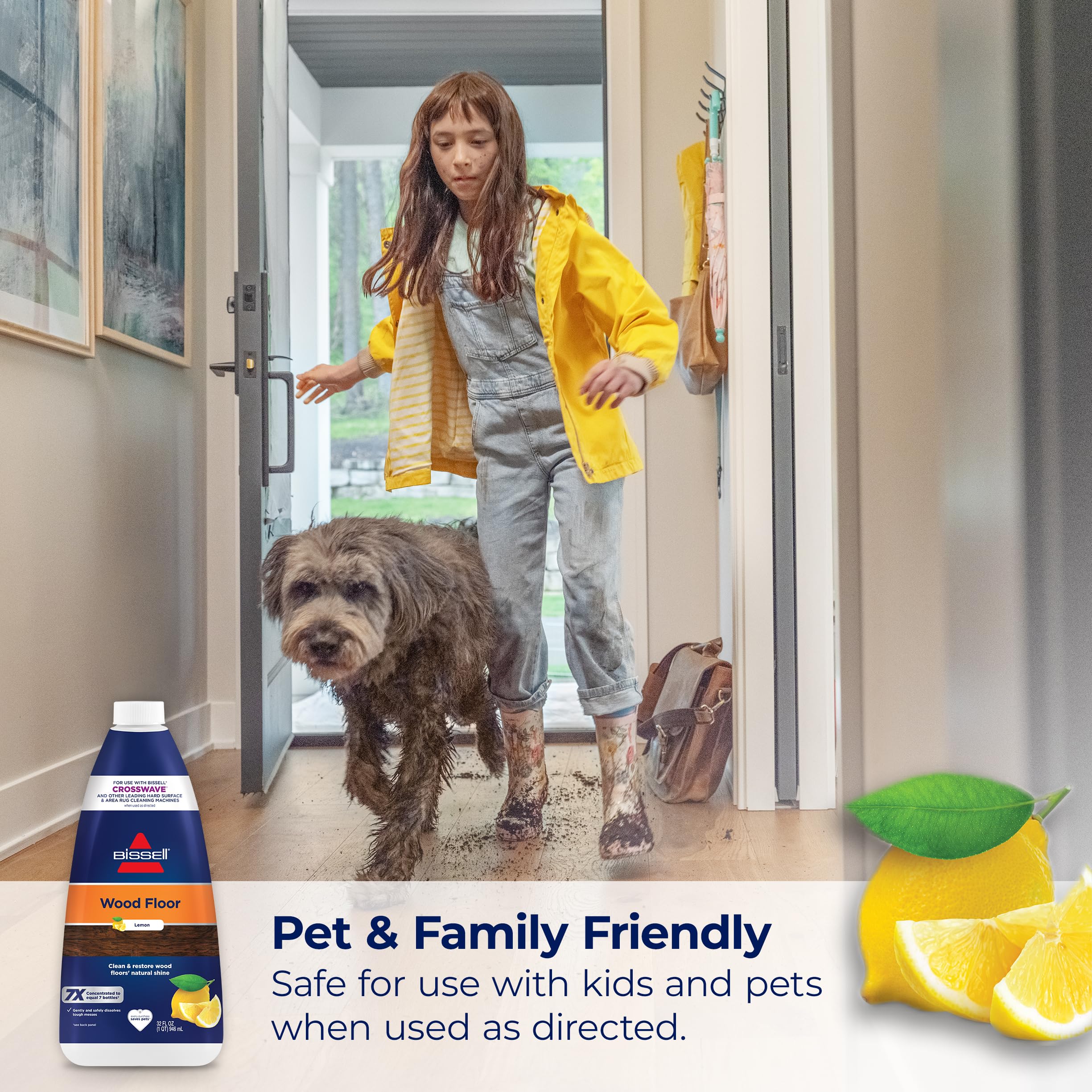 Bissell CrossWave & SpinWave Wood Floor Cleaning Formula, 32 oz, Dissolves Dirt, Grime, and Sticky Messes, Safe on Sealed Floors, Pair with CrossWave, SpinWave, & Other Hard Surface Cleaners, Lemon