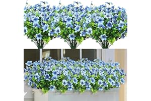 SOMYTING 8 Bundles Artificial Azalea Flowers Outdoor UV Resistant Fake Flowers Silk Flowers Faux Plastic Plants Garden Porch 