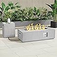 SUNPEAK 42" Rectangular Propane Fire Pit table, 50,000 BTU Fireplace Table with Wind Guard Glass, Lid, Rocks and Cover, Outdoor Fire Pit for Deck or Patio, Fogata para Patio (Light Grey, 42" Standard)