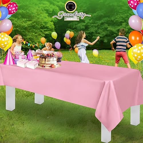 Grandipity Pink Plastic Table Cloth Disposable (6 Pk) 54in x 108in Plastic Tablecloths for Rectangle Tables
