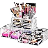 Sorbus Large Makeup Organizer - Clear Stackable Jewelry & Makeup Organizer For Vanity, Bathroom Storage, Dresser - 12 Drawers Cosmetic Beauty Organizers and Storage with Lipstick, Makeup Brush Holder