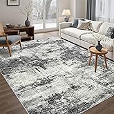 Area Rug Living Room Rugs: 5x7 Washable Rug with Anti-Slip Backing Non-Shedding Stain-Resistant Foldable Modern Abstract Carpet for Bedroom Dining Room Nursery Home Office - Black