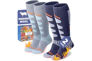 Lalapapa Merino Wool Ski Socks for Women Men - Warm Thermal Padded Cushioned Knee High Socks for Winter Skiing Snowboarding