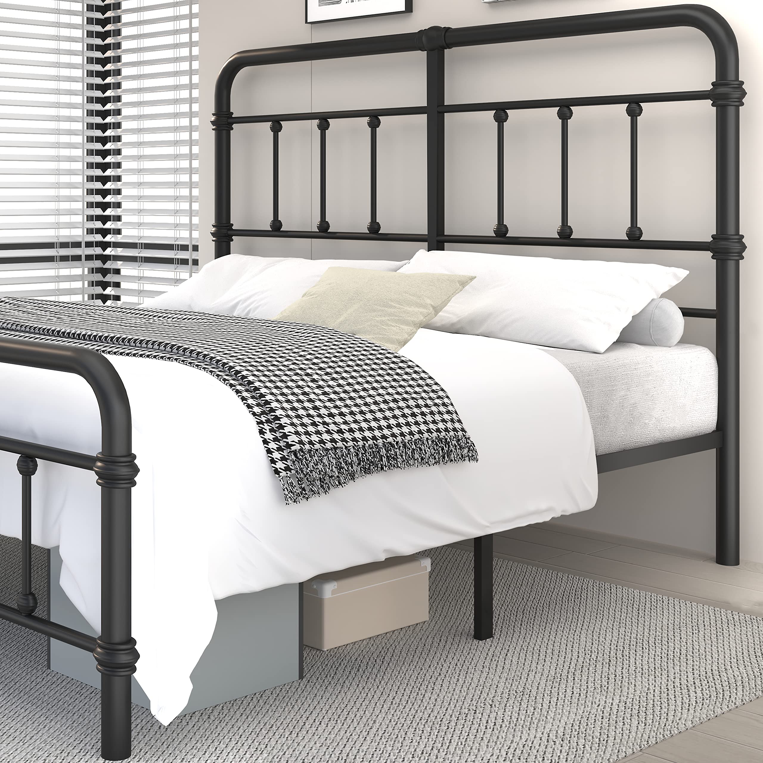 Photo 1 of Macbimony King-Size-Bed-Frame and headboard Giselle-Vintage Antique-Metal - Iron Platform Mattress Foundation,49 inch High,No Box Spring Needed(Black)