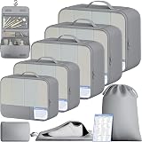 BAGAIL 9 Set Packing Cubes with Packing List Luggage Packing Organizers for Travel Accessories (Pewter Color)