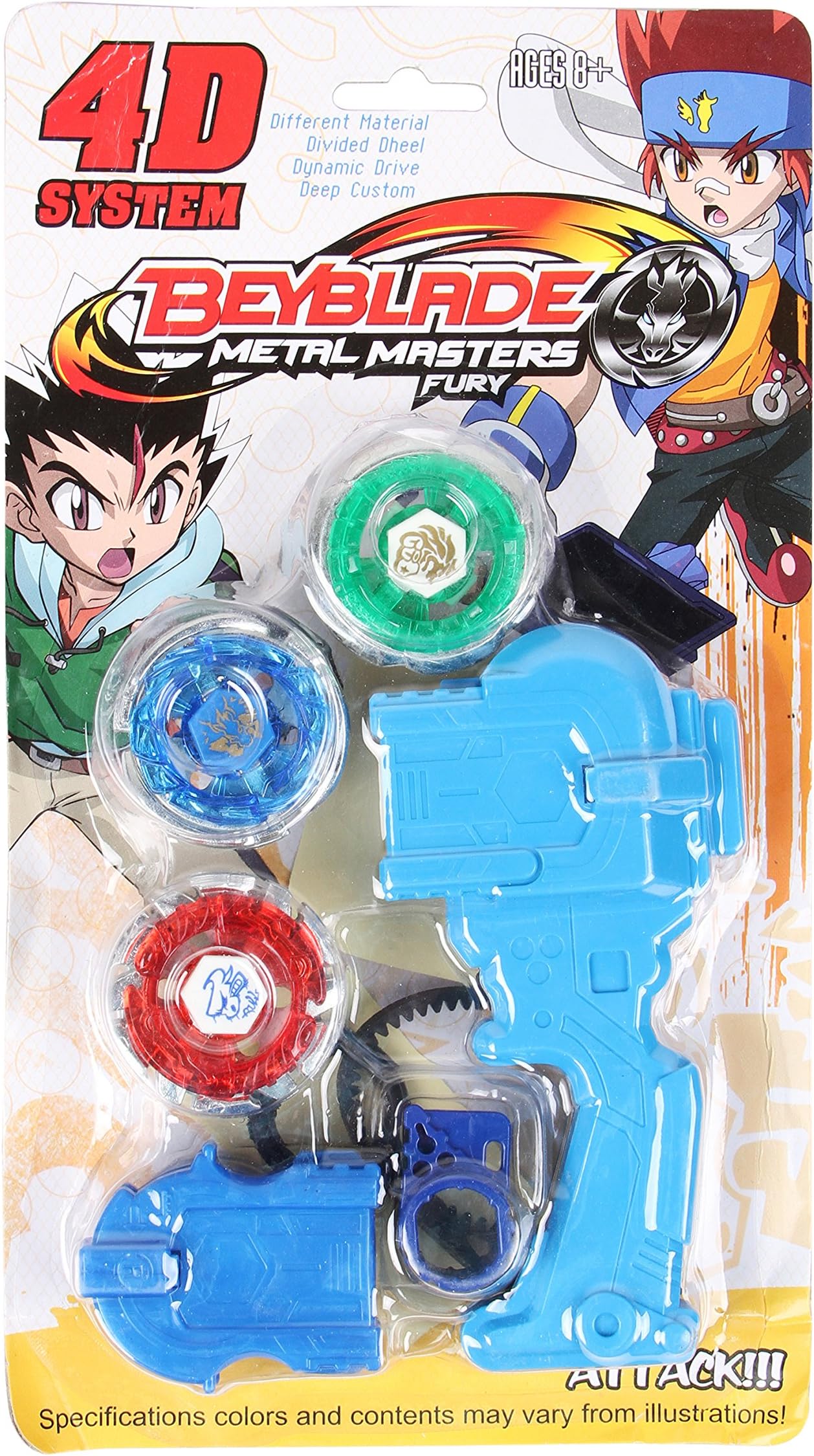 Toyvala 3 in 1 Beyblades 4D/5D System Metal Fighters Fury with Metal Fight Ring and Handle Launcher Toy - Multicolor (Color May Vary)