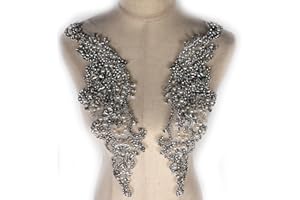 Labellezalady Silver Two Size Pearls Glass Beads& Rhinestone Pair Applique for Prom Dress hat Jecket Bag Belt Arts Crafts Sewing decorat (Silver-B)