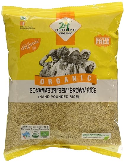 24 Mantra Organic Sonamasuri Raw Semi Brown Rice Handpounded, 1kg