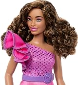 Barbie Fashionistas 225 Curvy Brown Hair Pink Glitter Dress Accessories HRH22 view 3