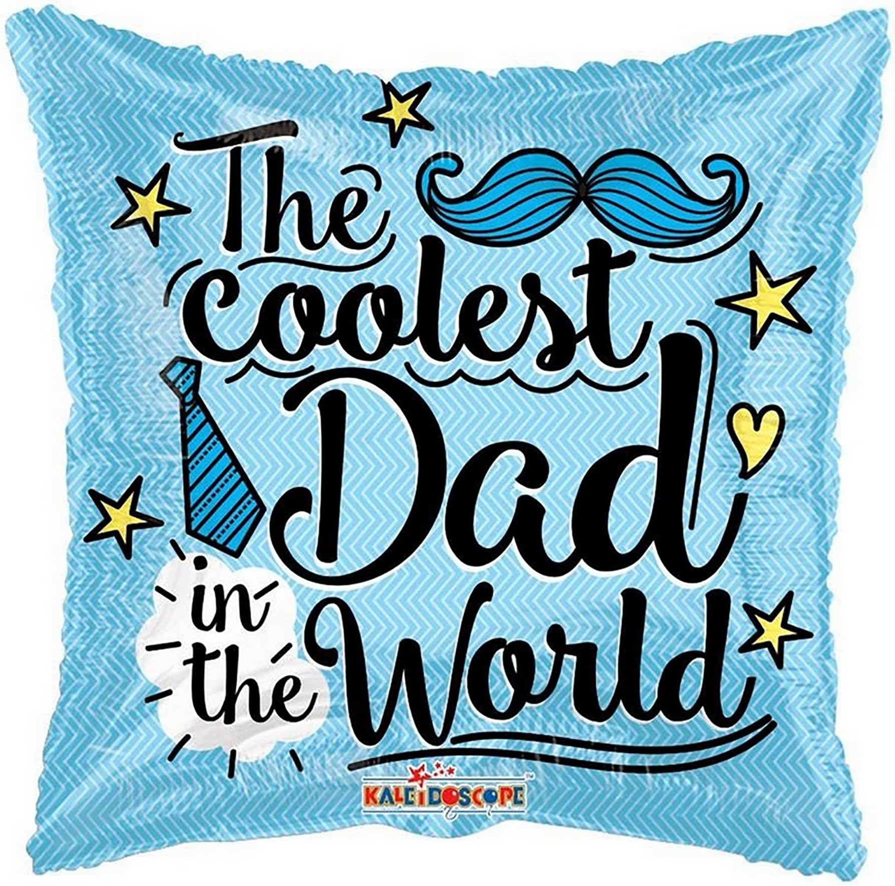 Coolest Dad In The World Helium Foil Balloon Square Fathers Day Holographic Gift