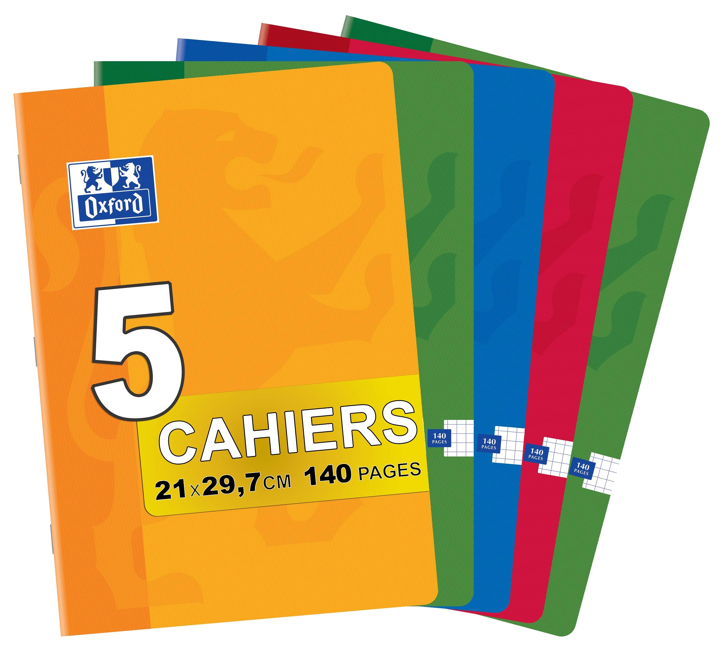 Oxford Classic Set of 5 Stapled Notebooks A4 21 x 29.7 cm 140 Pages Small Squares 5 x 5 mm Assorted Colours