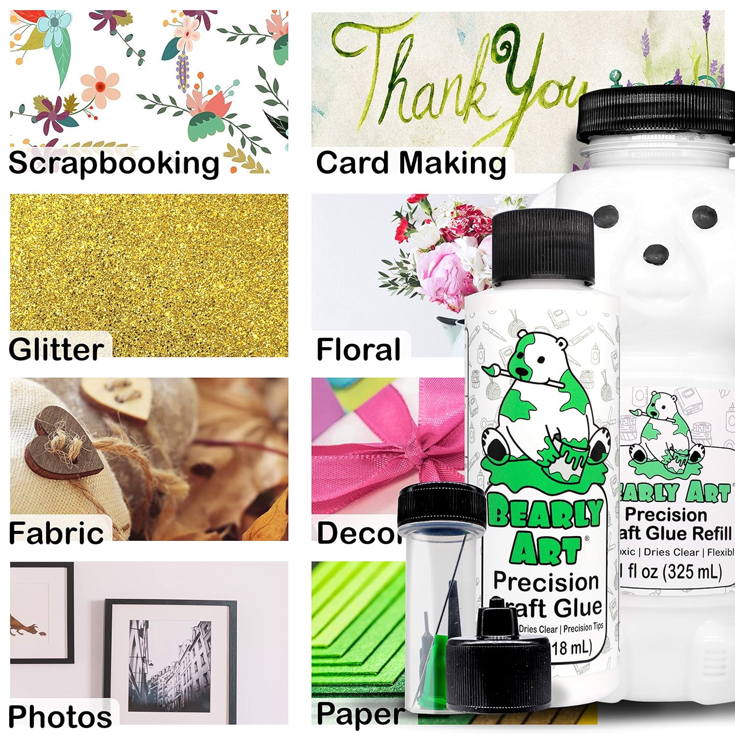 Bearly Art Precision Craft Glue -The Bundle - 4fl oz and 11fl oz Refill Bear - Tip Kit Included - Wrinkle Resistant - Flexible and Crack Resistant - Strong Hold Adhesive - Made in USA: Industrial & Scientific