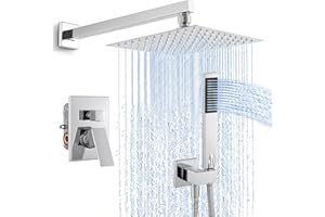 KES Shower Faucets Sets Complete 10 Inches Rain Shower Head with Handheld Spray Pressure Balance Shower Valve and Trim Kit Po