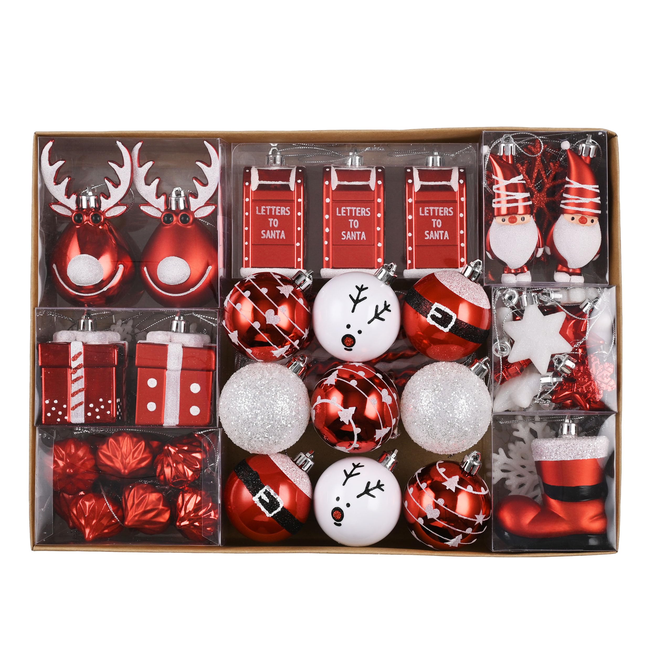 Victor's Workshop Assorted Christmas Baubles Set 100pcs, Traditional Red and White Christmas Ball Shatterproof Ornaments for Xmas Tree Decorations