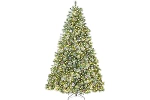 Best Choice Products 7.5ft Pre-Lit Scotch Pine Christmas Tree, Premium Frosted Pre-Decorated Artificial Holiday Decor w/ 1,320 Branch Tips, 2-in-1 White and Multicolor LED Lights, Cordless Setup