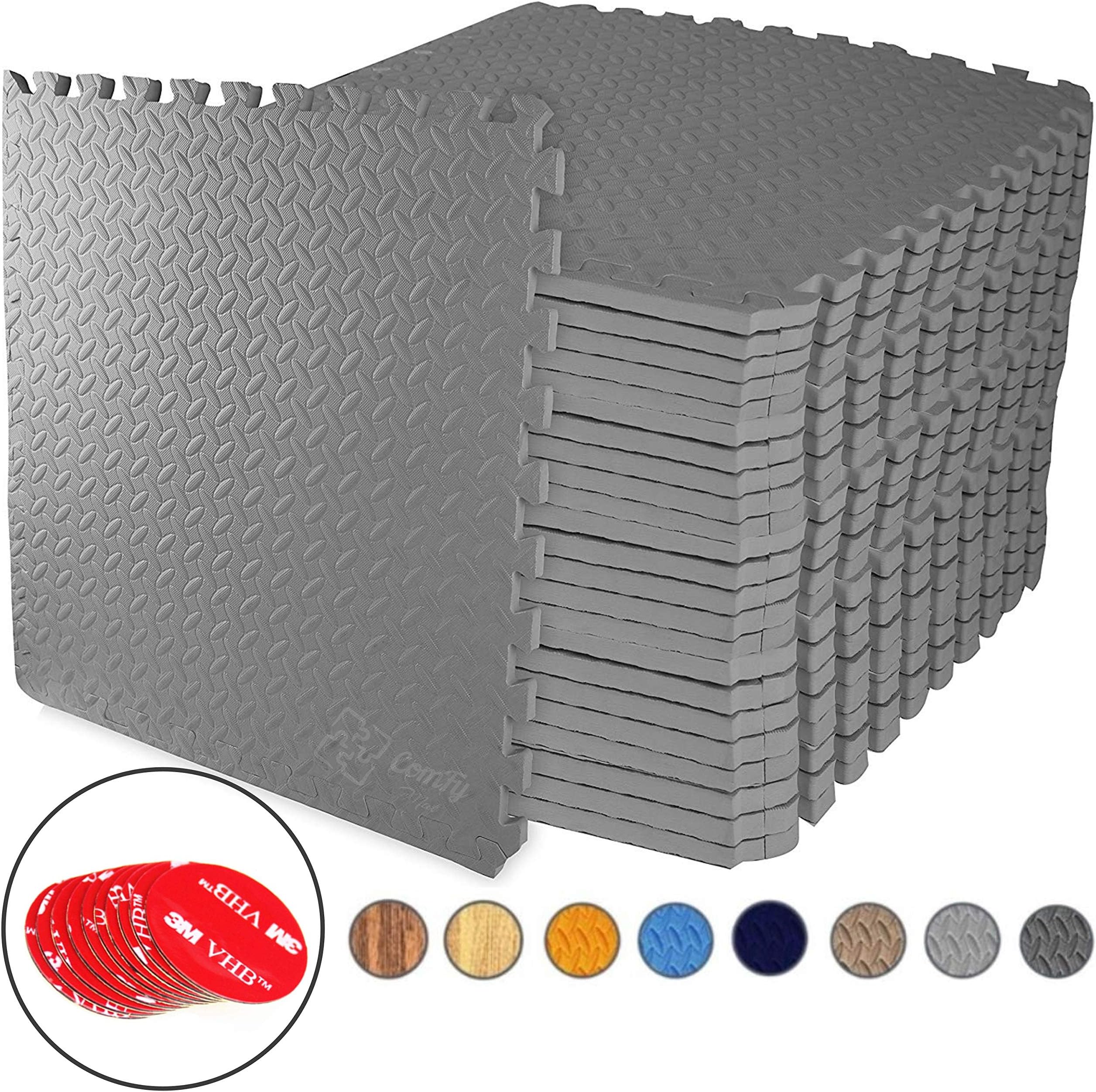 ComFy Mat Foam Exercise Mats, Gym Flooring Mat, Interlocking Puzzle EVA Floor Tiles, Non slip Rubber Cushion For Home Workout, Yoga matting, Bonus Adhesives,24"X24"(60cmX60cm)