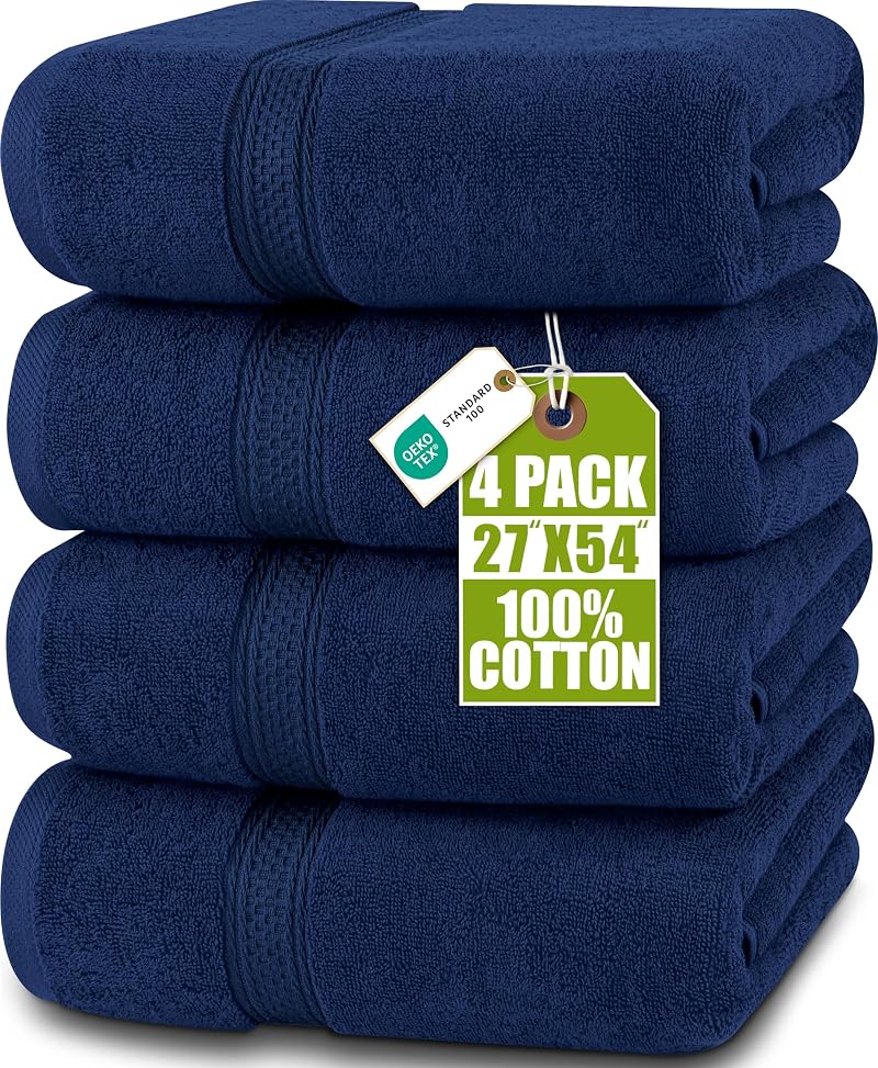 Utopia Towels 4 Piece Bath Towels Set Navy 69x137 cm Premium 100% Cotton