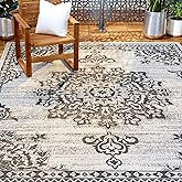 Nicole Miller New York Patio Country Azalea Transitional Medallion Indoor/Outdoor Area Rug, Grey/Black, 7'9"x10'2"