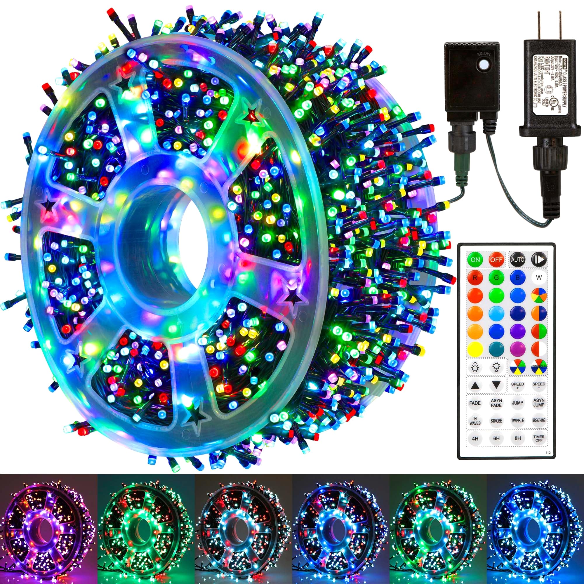 Photo 1 of 164 FT 500 LED Christmas String Lights, Waterproof RGB String Lights with Remote Control& Timer Function, 24 Colors Changing Fairy Lights for Indoor Outdoor Room Wall Christmas Tree Party Decoration