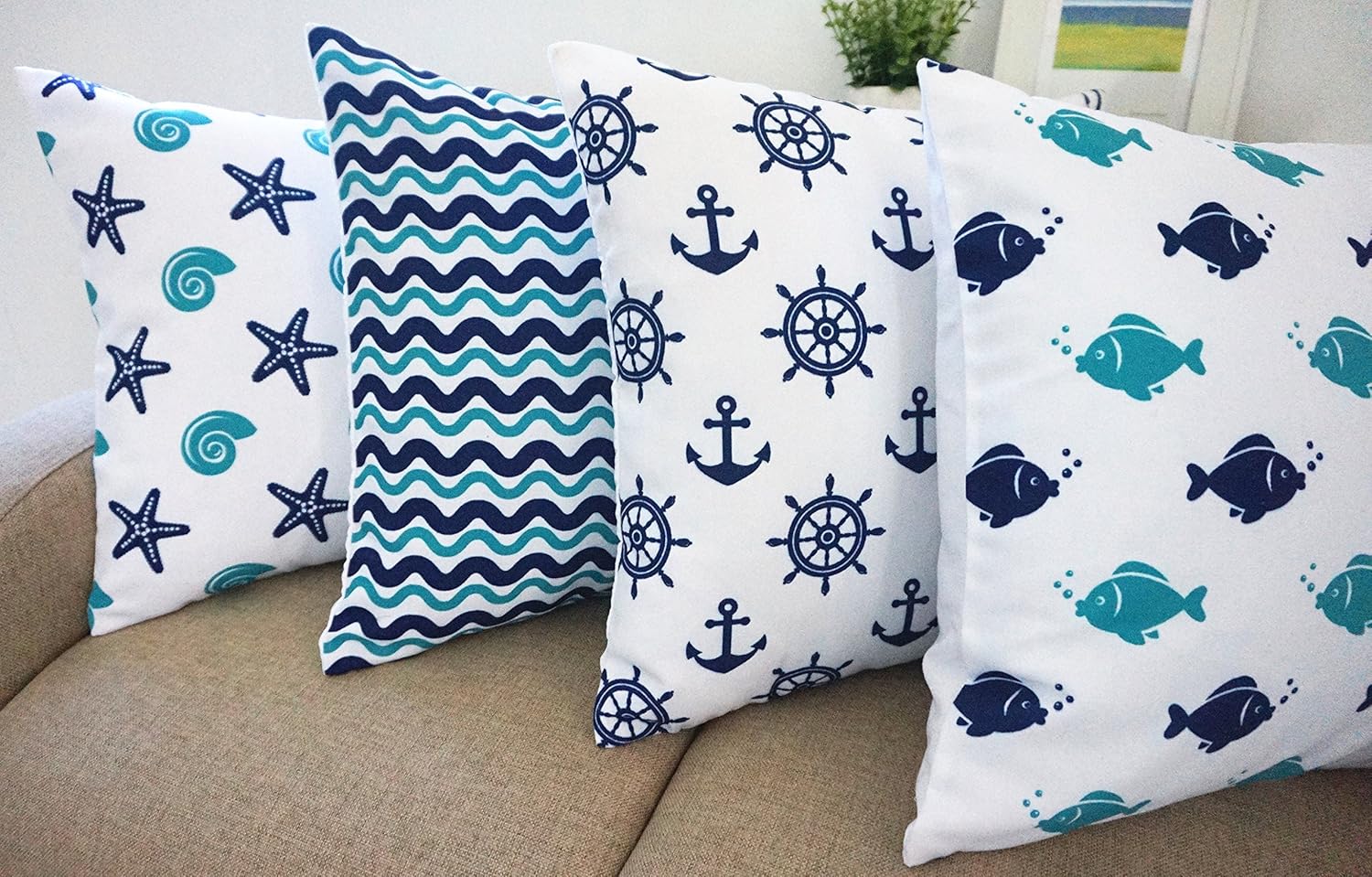 Amazon Com Beach Theme Howarmer Canvas Aqua Blue Decorative