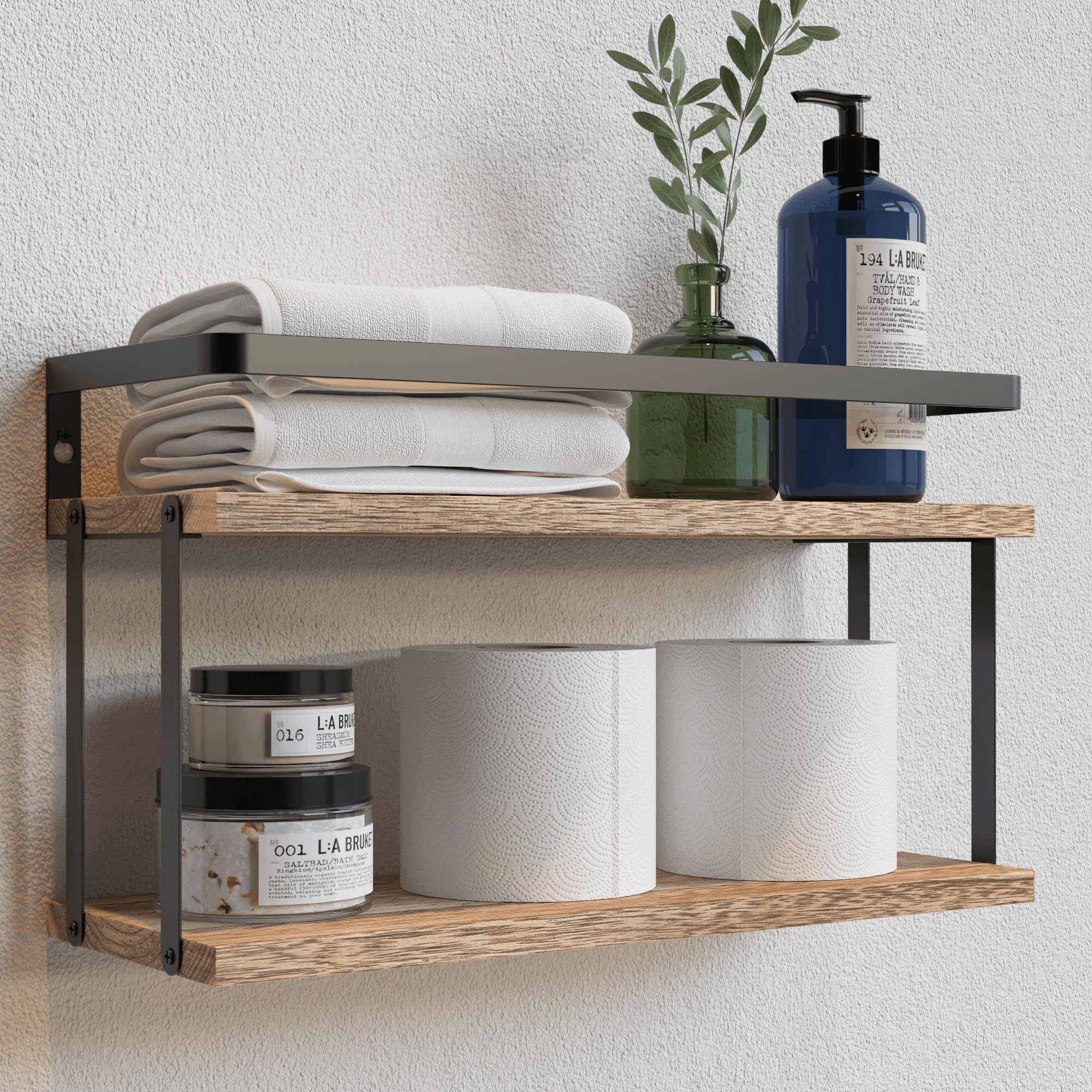 Photo 1 of ***MISSING PARTS***
RICHER HOUSE Dual-Level Guardrail Floating Shelves, Rustic Wood Shelf Wall Mounted, Over Toilet Paper Storage Shelf for Bathroom Wall Decor, Bathroom Organizers and Kitchen Storage - Rustic Wood