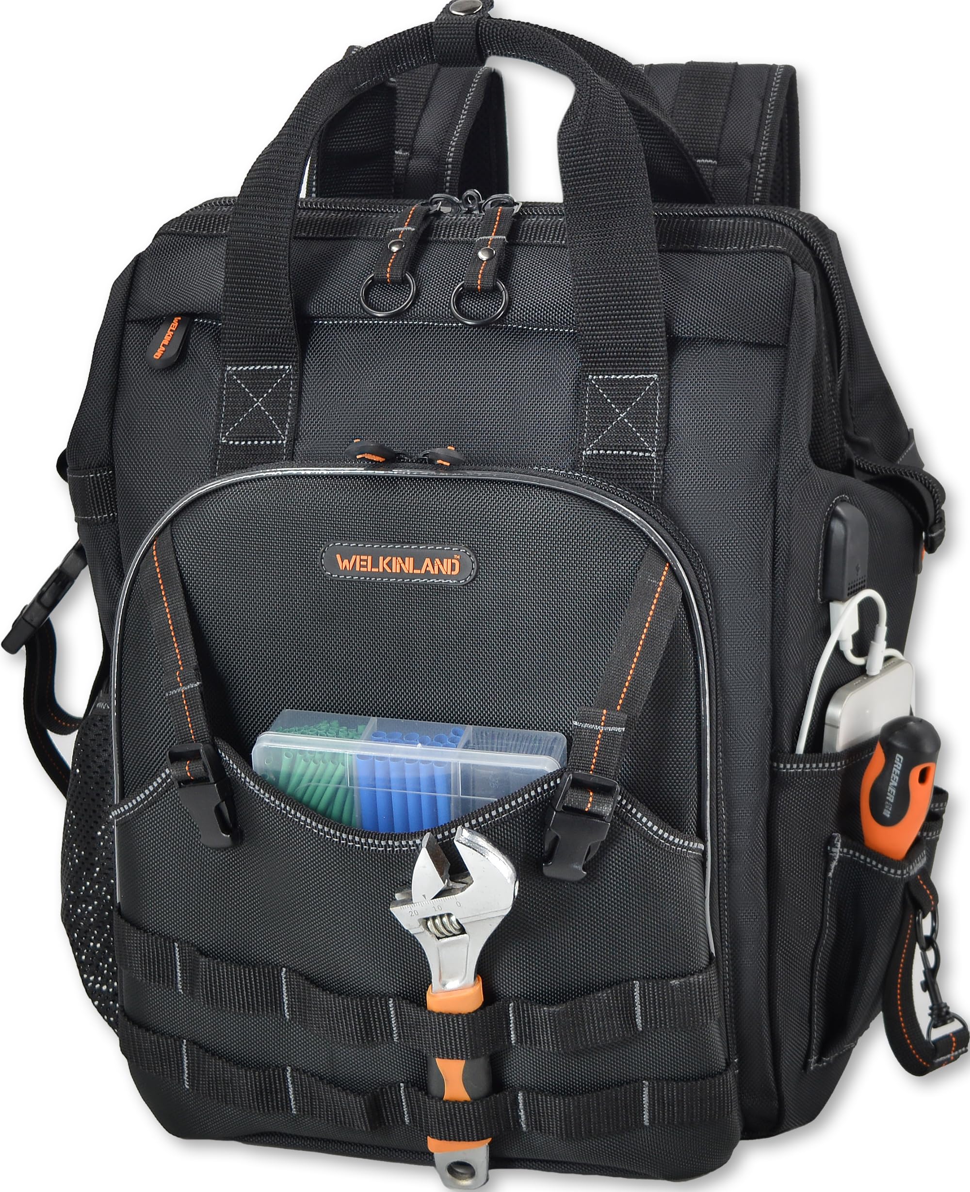 WELKINLAND 55 Taschen Werkzeugrucksack, Elektrikerrucksack, Werkzeugtasche