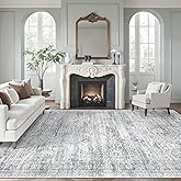 Soalmost Washable Area Rug 8x10, Large Soft Rugs for Living Room Farmhouse Vintage Gray Area Rugs for Bedroom Dining Room Non-Slip Stain Resistant Under Table Rug Grey