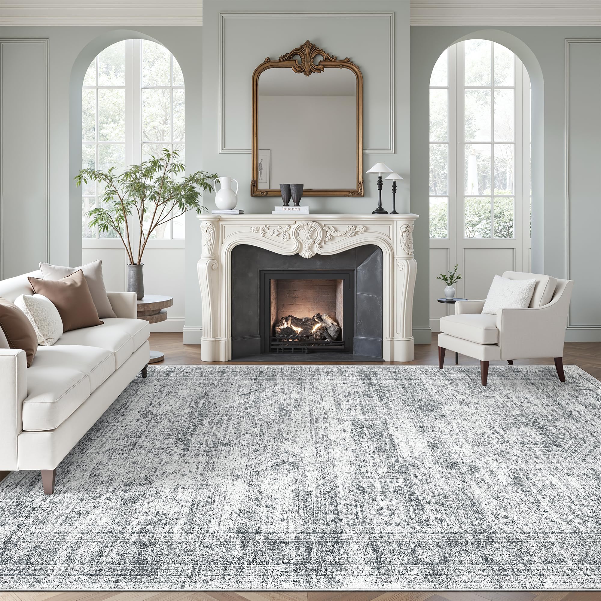 Photo 1 of **Photo and description for reference only.***Soalmost Washable Area Rug 8x10, Large Soft Rugs for Living Room Farmhouse Vintage Gray Area Rugs for Bedroom Dining Room Non-Slip Stain Resistant Under Table Rug Grey