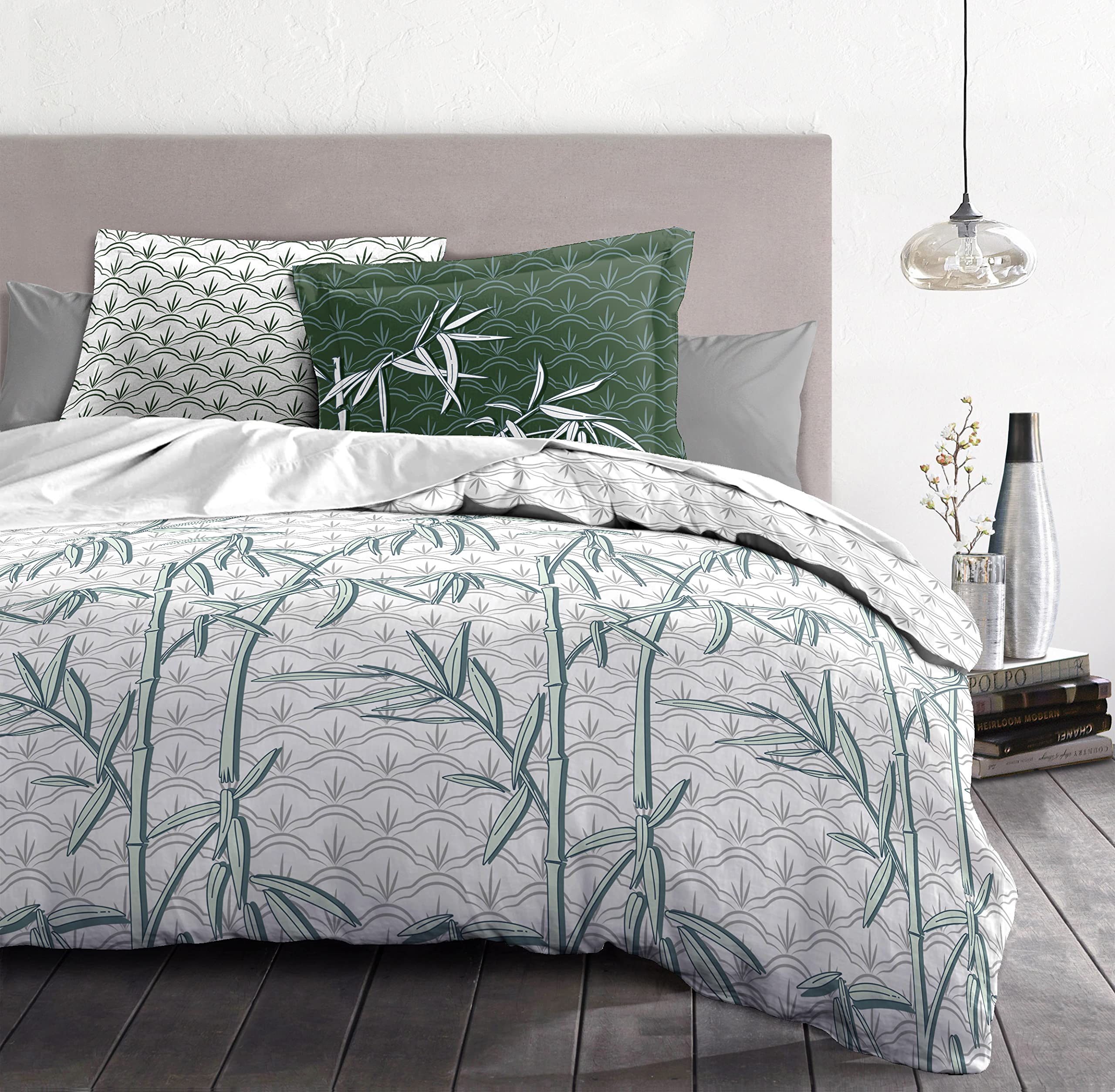 Home Linge Passion | Duvet Cover - 3 Pieces | 100% Cotton - 57 Thread Count | Double - 220 x 240 cm | Ondina Green