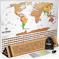 Landmass Scratch Off World Map 17"x24" - Deluxe Travel Tracker with Country Flags - Gift for Travelers & Adventure Seekers -